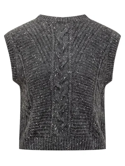 Max Mara Studio Wool Gilet In Mini Style In Gray