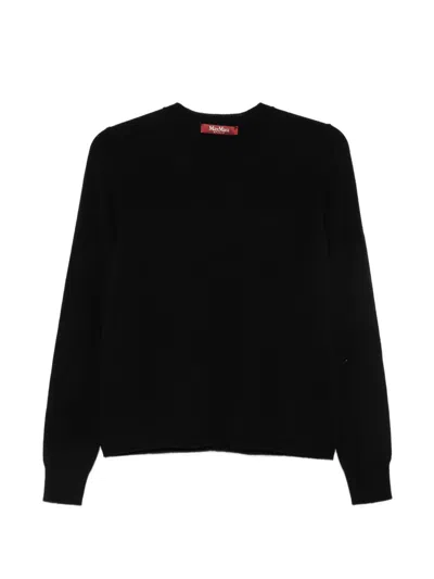 Max Mara Studio Wool-cashmere Crewneck Sweater With Ribbed Hems In Black