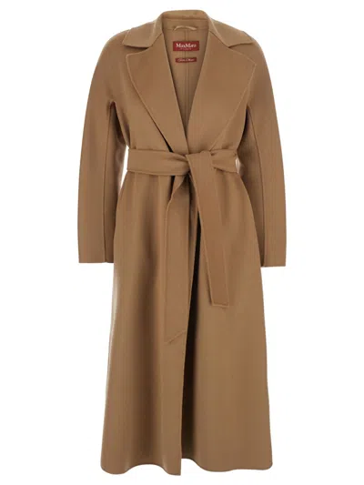 Max Mara Studio Wrap-around Wool Blend Jacket With Long Kimono Sleeves In Brown