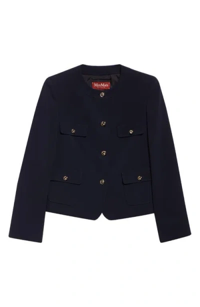 Max Mara Studio Yana Knot Button Cady Crop Jacket In Navy