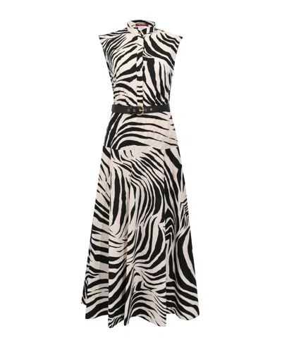 Max Mara Studio Zebra Print Sleeveless Belted Maxi Dress In Nero