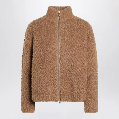 Max Mara Studio Zip-up Cardigan In Boucle Blend In Brown