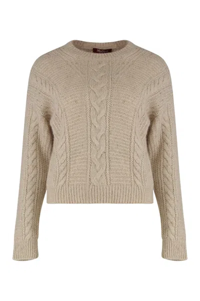 Max Mara Studio-inspired Boxy Cropped Alpaca Sweater With Metallic Braids In Beige