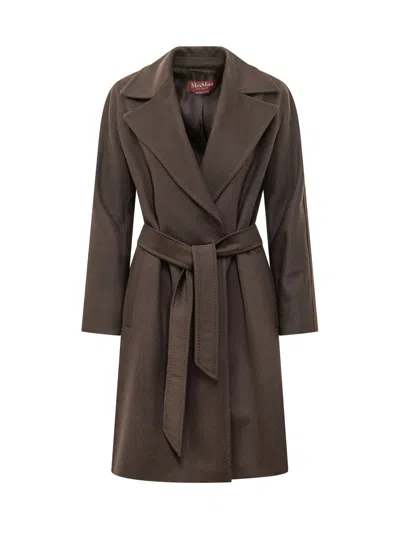 Max Mara Studio-style Wool Overcoat In Marrone