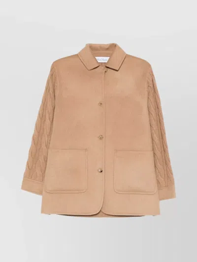 MAX MARA STYLISH COAT WITH CABLE KNIT SLEEVES