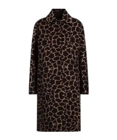 Max Mara Stylish Leopard Print Minimalist Coat In Brown