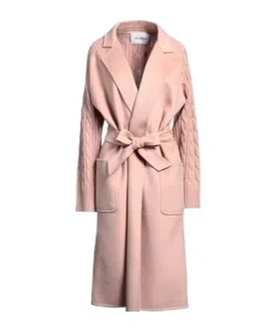 Max Mara Stylish Minimalist Long Belted Coat In Pink