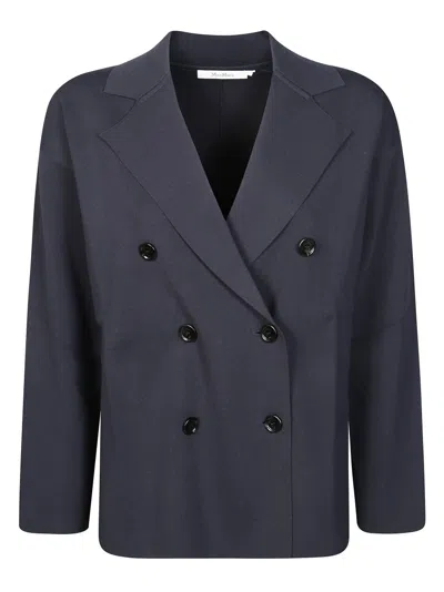 Max Mara Subdolo Double Breasted Knit Jacket In Blue