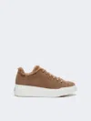 Max Mara Suede And Teddy Fabric Trainers In Brown