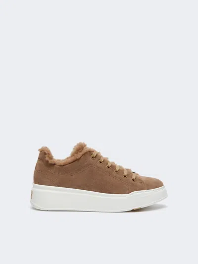Max Mara Suede And Teddy Fabric Trainers In Neutral