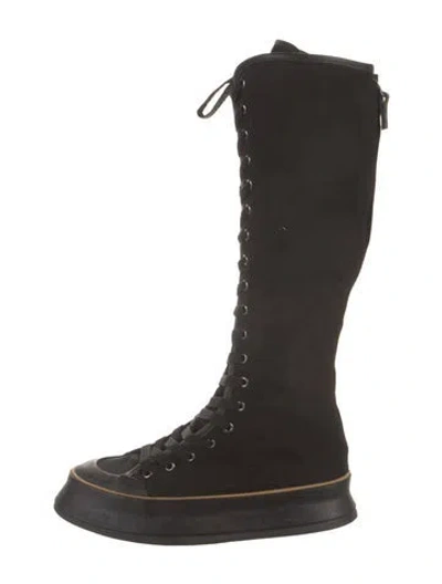 Pre-owned Max Mara Suede Combat Boots In Black