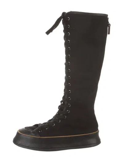 Pre-owned Max Mara Suede Combat Boots In Black