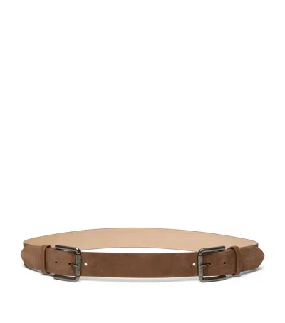 Max Mara Suede Double-buckle Belt In Brown