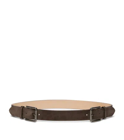 Max Mara Suede Double-buckle Belt In Brown