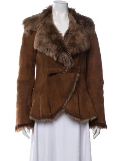 Pre-owned Max Mara Suede Faux Fur Jacket In Brown