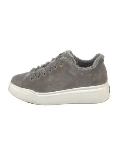 Pre-owned Max Mara Suede Faux Fur Trim Sneakers In Grey