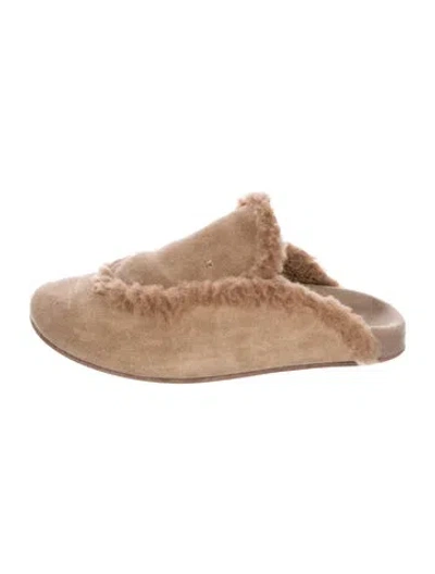 Pre-owned Max Mara Suede Fur Trim Mules In Neutral