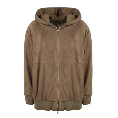 Max Mara Suede Hooded Jacket In Brown