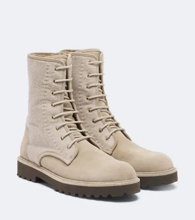 Max Mara Suede Lace-up Boots In Neutral