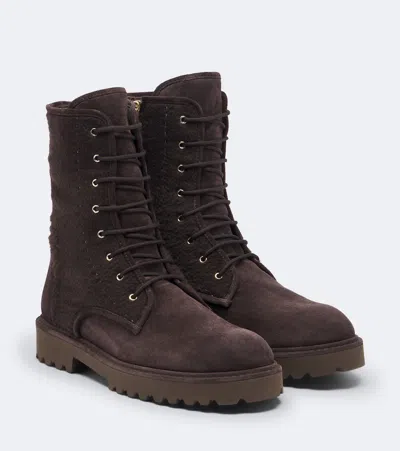 Max Mara Suede Lace-up Boots In Brown
