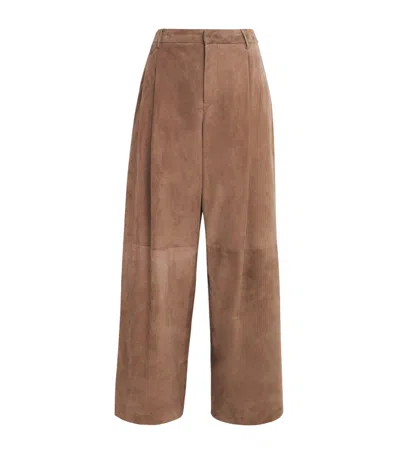 Max Mara Suede Lambskin Wide-leg Trousers In Brown