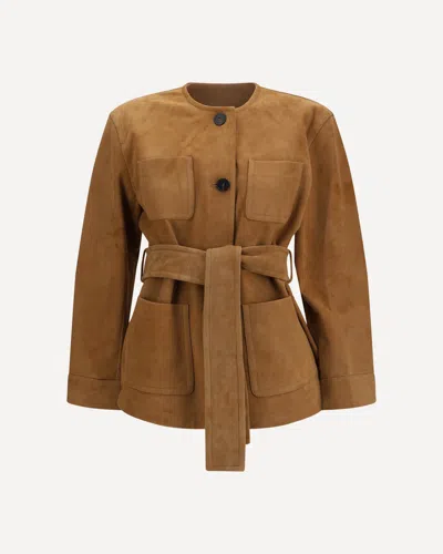 Max Mara Suede Leather Jacket With Belt In Brown