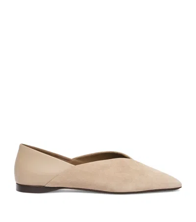 Max Mara Suede Leather-trim Ballet Flats In Beige