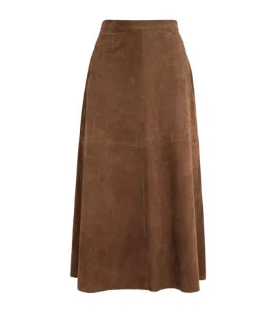 Max Mara Suede Midi Skirt In Brown