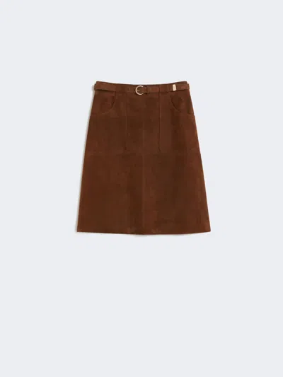 Max Mara Suede Midi Skirt In Brown