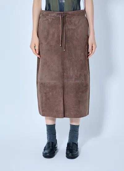 Max Mara Suede Midi Skirt In Brown
