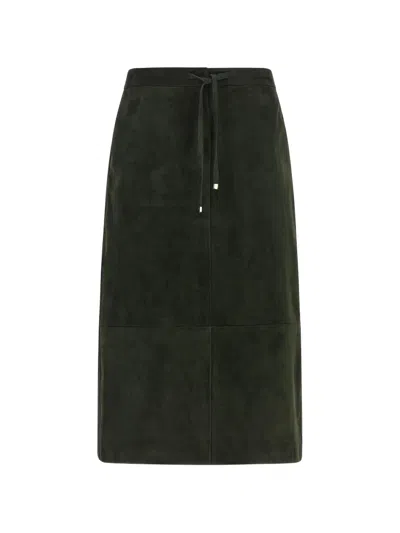 Max Mara Suede Midi Skirt In Green