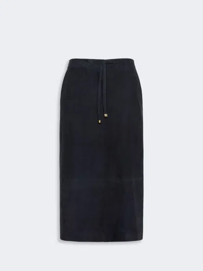 Max Mara Suede Midi Skirt In Blue