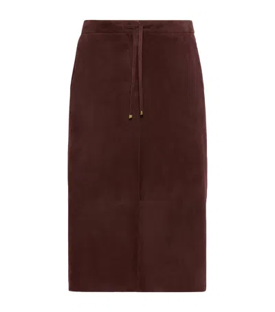 Max Mara Suede Midi Skirt In Brown