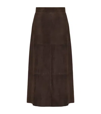 Max Mara Suede Midi Skirt In Brown