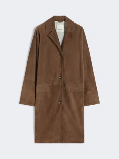 Max Mara Suede Overcoat In Brown