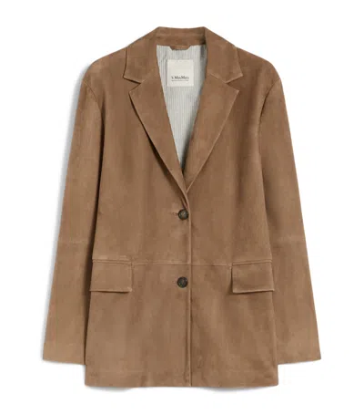 Max Mara Suede Single-breasted Blazer In Beige