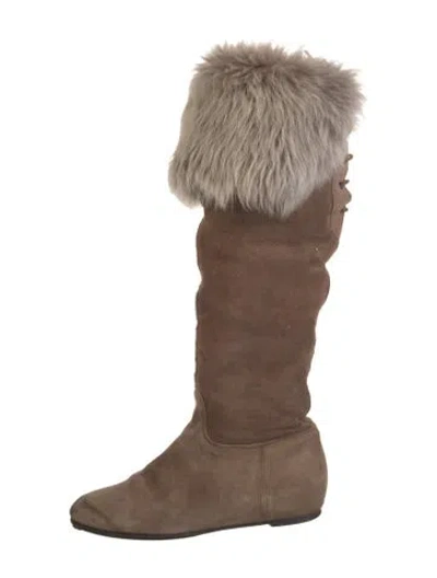 Pre-owned Max Mara Suede Slouch Boots In Brown