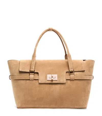 Max Mara Suede Tote Bag In Beige