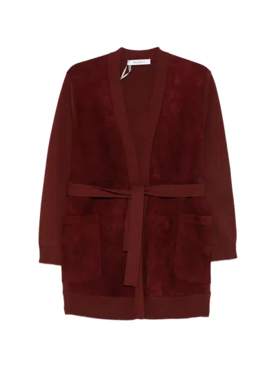 Max Mara Suede-panelled Belted Cardigan In Red