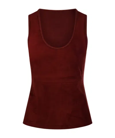 Max Mara Suede-panelled Scoop-neck Tank Top In Brown