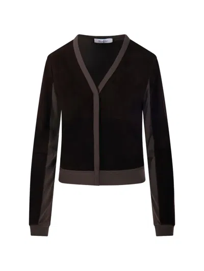 Max Mara Suede-panelled V-neck Cardigan In Black