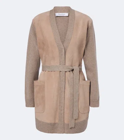 Max Mara Suede-trimmed Wool And Cashmere Cardigan In Neutral