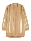 Max Mara Wool And Cashmere Cardigan With Sequins In Camel