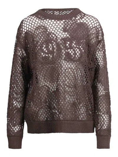 Max Mara Embroidered Cotton Jersey In Brown