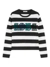 Max Mara Striped Cream Wool Sweater With Embroidered Logo Detail In Multi