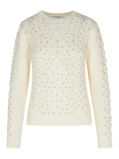 MAX MARA ONDE WHITE WOOL BLEND SWEATER