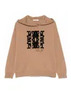 Max Mara Hooded Sweatshirt With Drawstring And Graphic Detail In Camel
