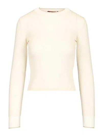 Max Mara Ribbed-knit Metallic-trim Sweater In Neutral