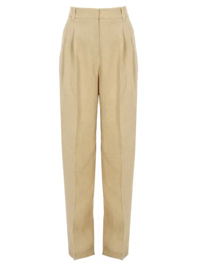 Max Mara Sumerian-inspired Wide-leg Linen Pants In Beige