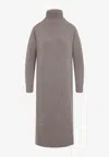 Max Mara High Turtleneck Cashmere Midi Dress In Sand